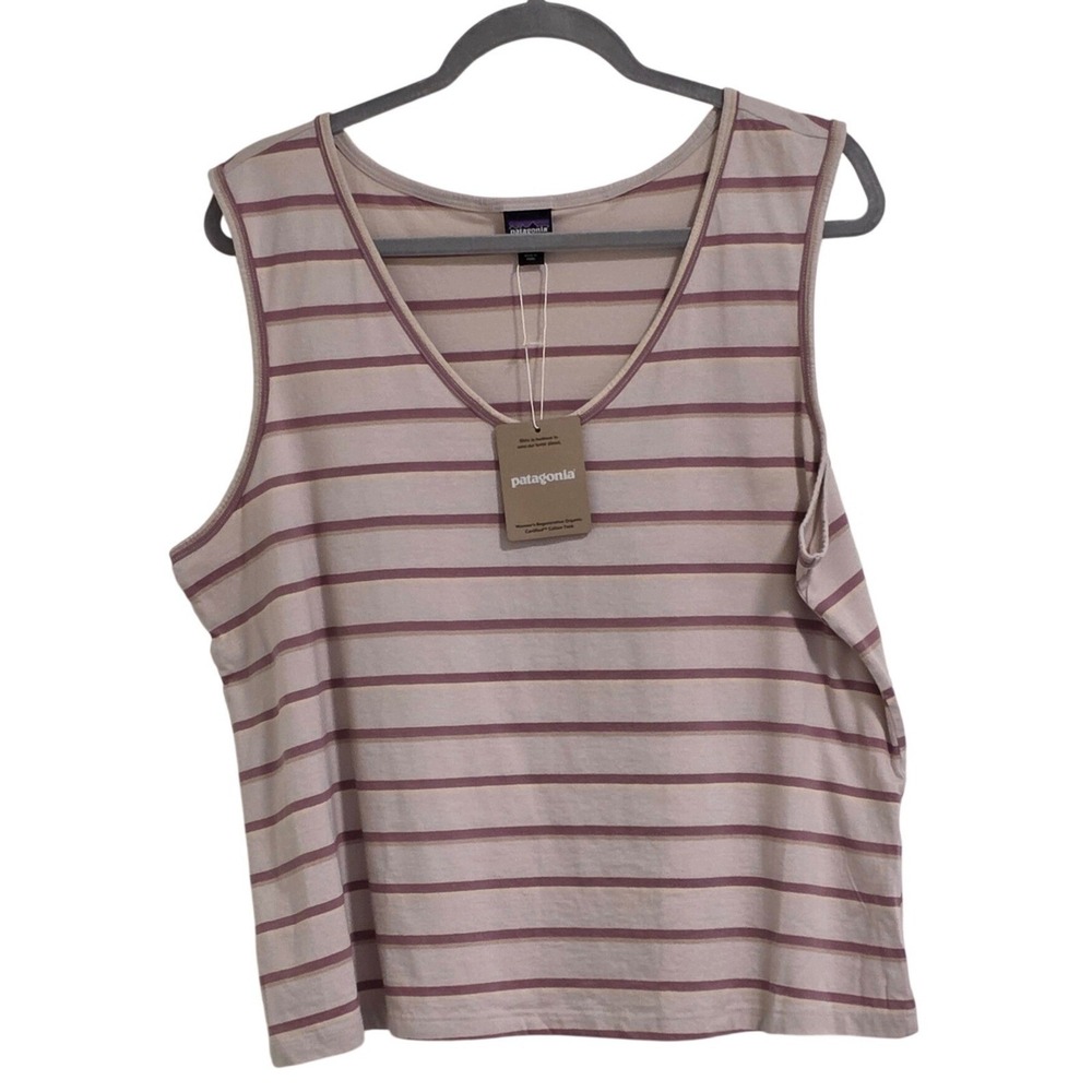 Patagonia Regenerative Organic Cotton Tank Top Womens XL Sunset Stripe Taupe New